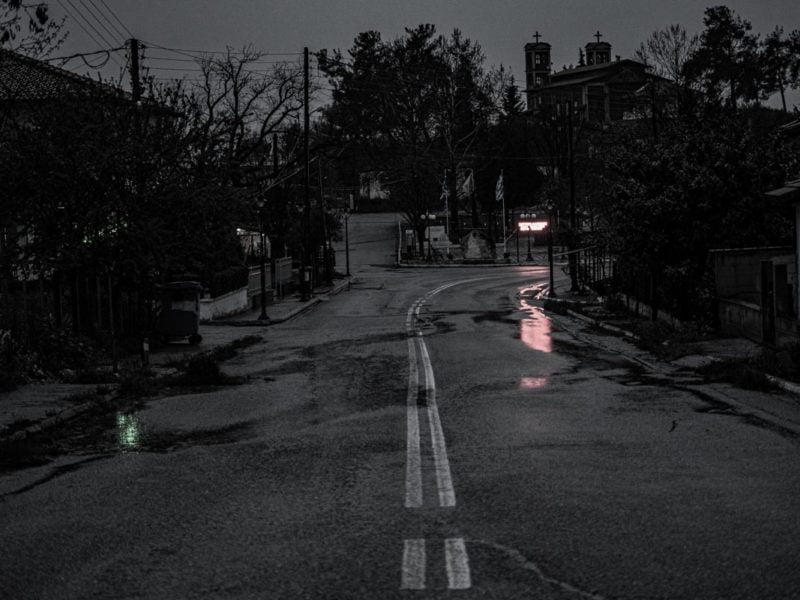 A rainy road to the church