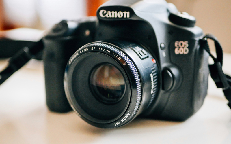 Canon EOS 60D DSLR camera with 50 mm lens